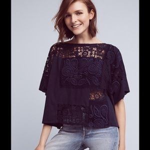 Anthropologie Akemi + Kim navy embroidered top