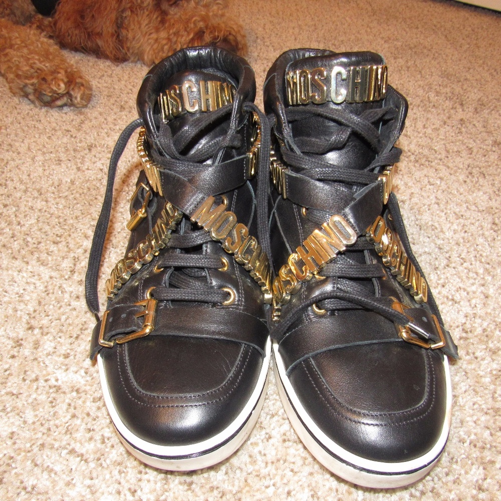 Moschino Black Multi-Strap Leather High-Tops