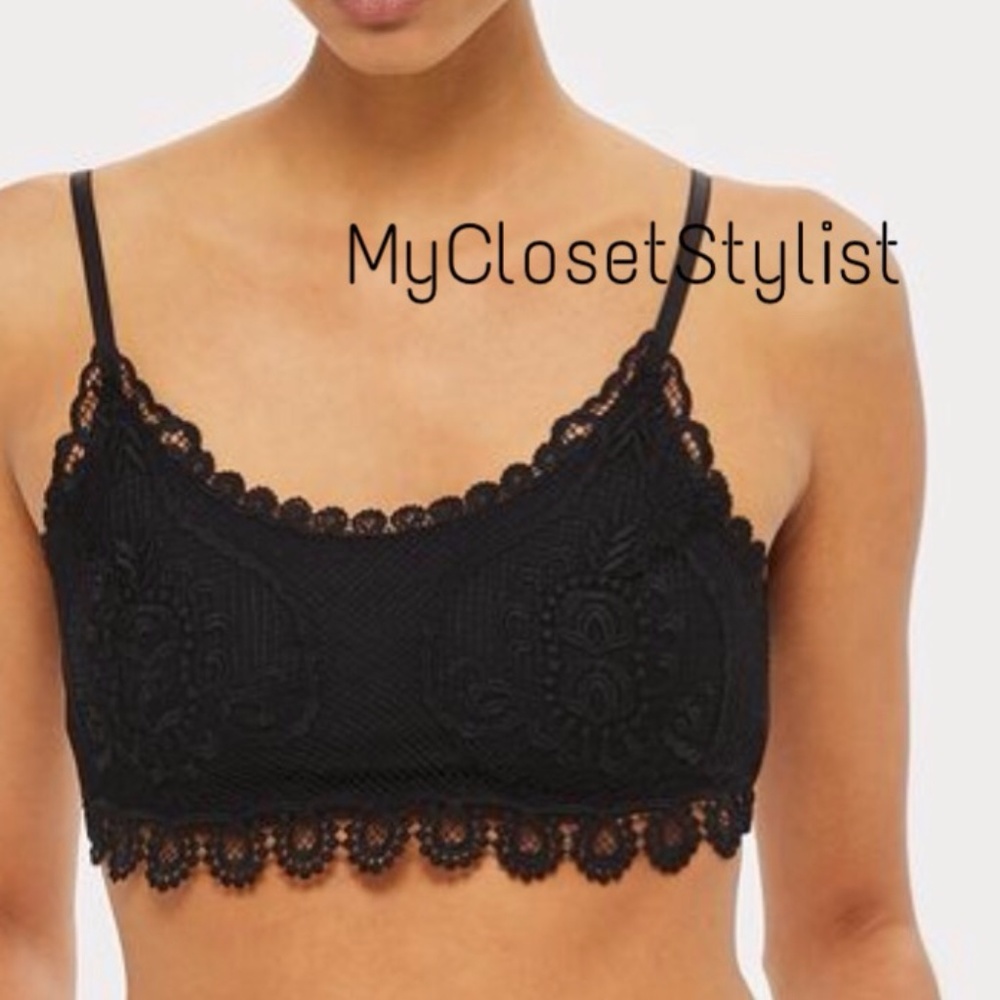 TOPSHOP Black Lace 4 SHEER TOP! XS S Bralette Cami - Picture 2 of 8