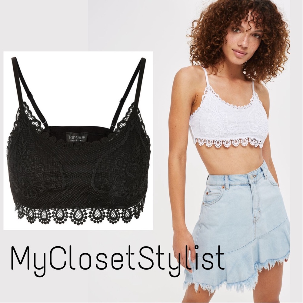 TOPSHOP Black Lace 4 SHEER TOP! XS S Bralette Cami - Picture 3 of 8