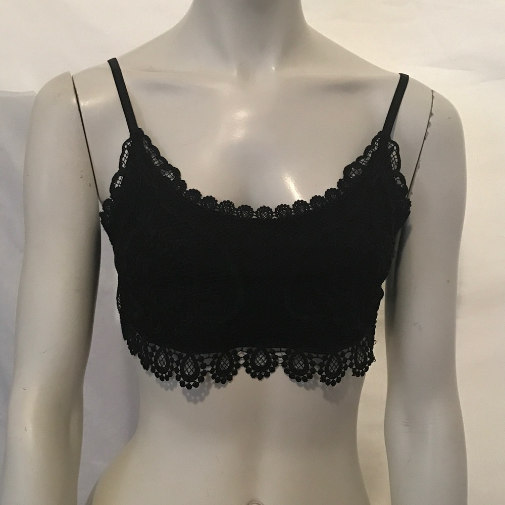 TOPSHOP Black Lace 4 SHEER TOP! XS S Bralette Cami - Picture 7 of 8