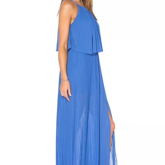 Women's Line & Dot Long Amelie Pleat Chiffon Dress Formal Maxi Azure Blue Small - Picture 12 of 15