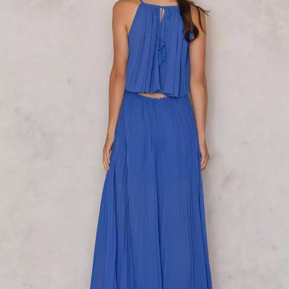 Women's Line & Dot Long Amelie Pleat Chiffon Dress Formal Maxi Azure Blue Small - Picture 13 of 15