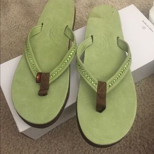 Rainbow crystal flip flops