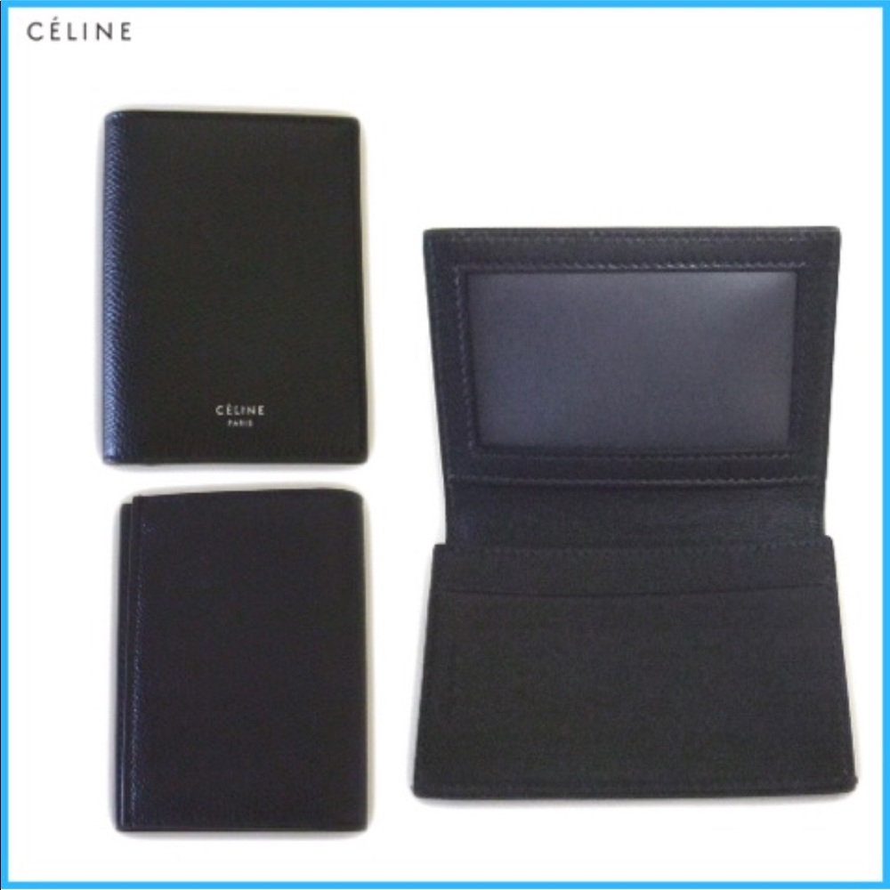 CELINE BLACK LEATHER CARD CASE WALLET W/ ID HOLDER