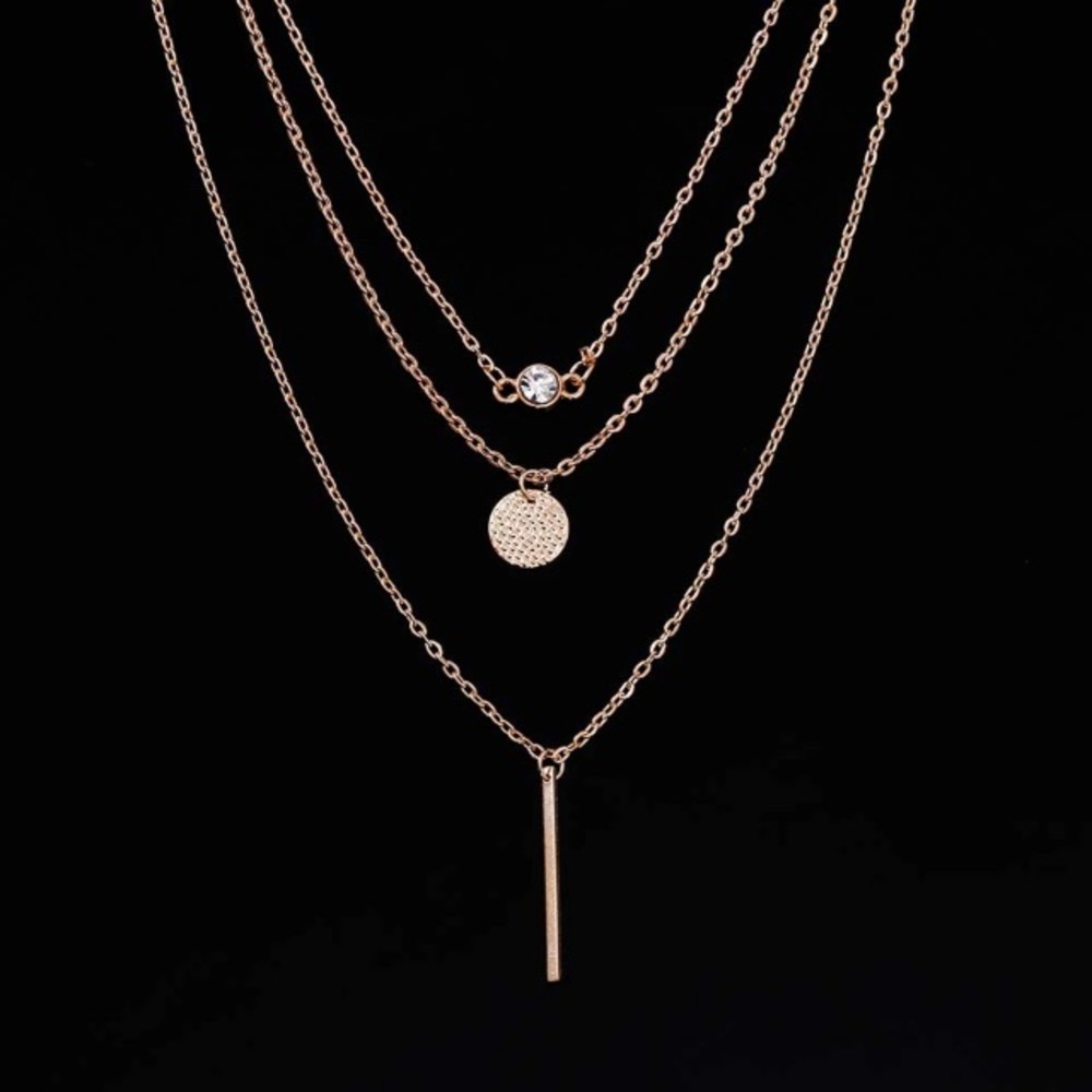Geometric Crystal 3 layered Gold Necklace - Picture 4 of 4