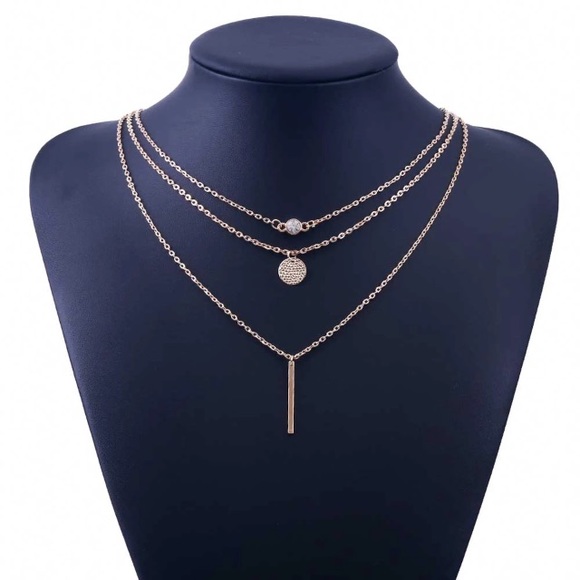 Geometric Crystal 3 layered Gold Necklace - Picture 2 of 4
