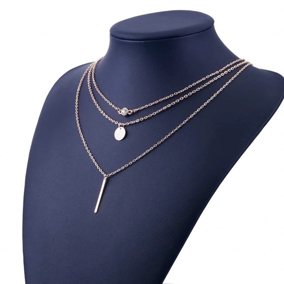 Geometric Crystal 3 layered Gold Necklace - Picture 3 of 4