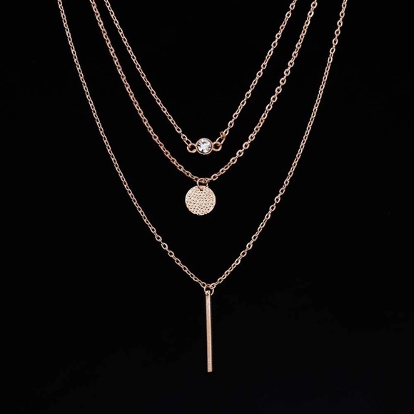 Geometric Crystal 3 layered Gold Necklace - Picture 4 of 4