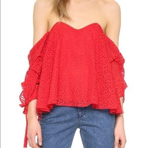 Off the shoulder red lace top