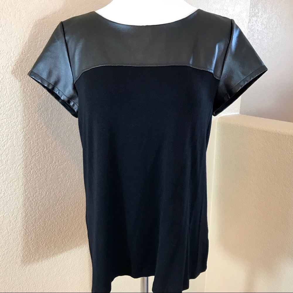 Ana Black Blouse / Shirt with Pleather Accent