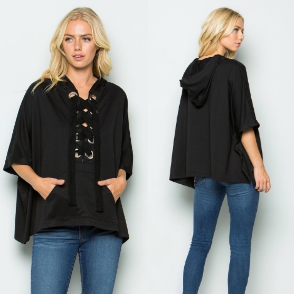 ❗️ONE left❗️Vienna Lace Up Short Sleeve Hoodie - Picture 8 of 8