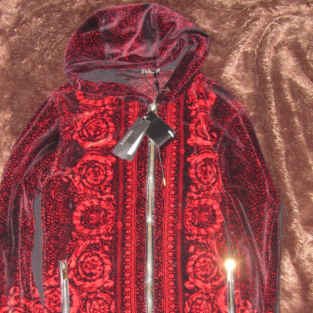 Versace Red Chenille Barocco Hoodie