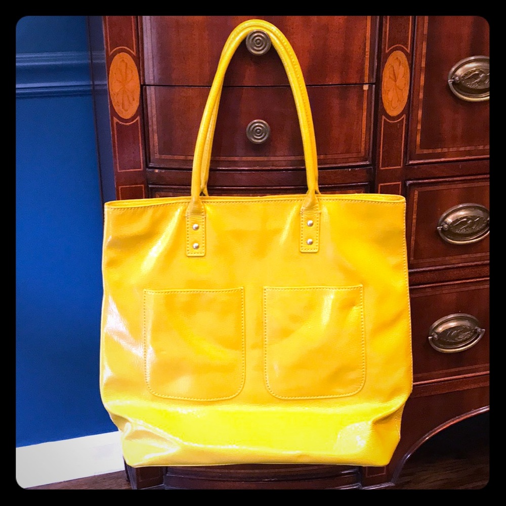 Yellow patent leather J.Crew tote
