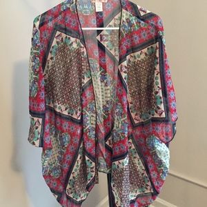 Sheer, Patterned, Open-Front Tunic
