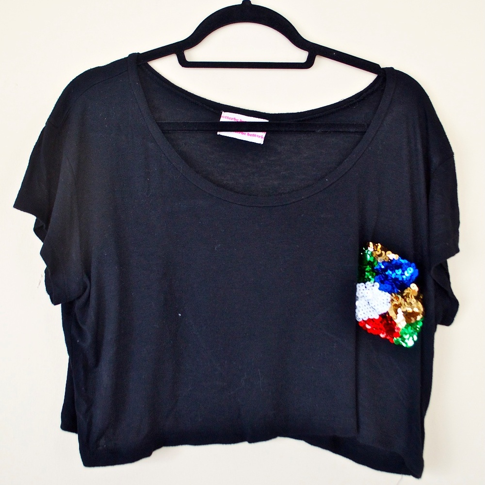 Black Crop Top w/ Glitter Detailing