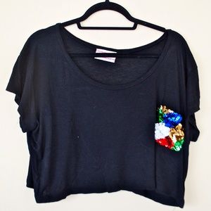 Black Crop Top w/ Glitter Detailing