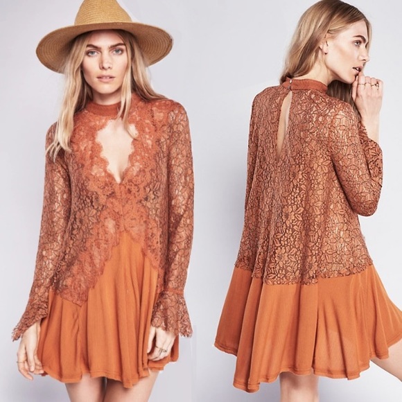 Secret Origins Lace Pieced Tunic DRESS Orange - Picture 3 of 3