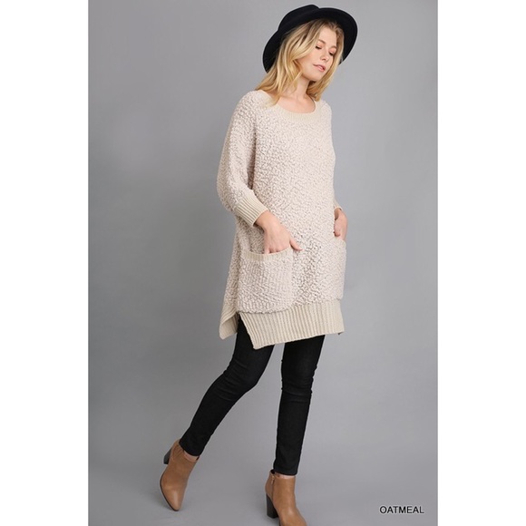 LAST ONE!! Pocketed Sweater-OATMEAL - Picture 2 of 4