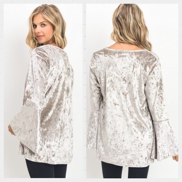 🆕 Chic Silver Velvet Top w/bell sleeves. S-M-L - Picture 2 of 6