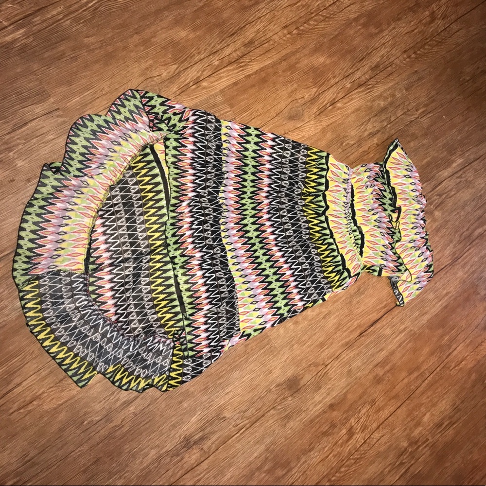 Strapless high-low Aztec print dress