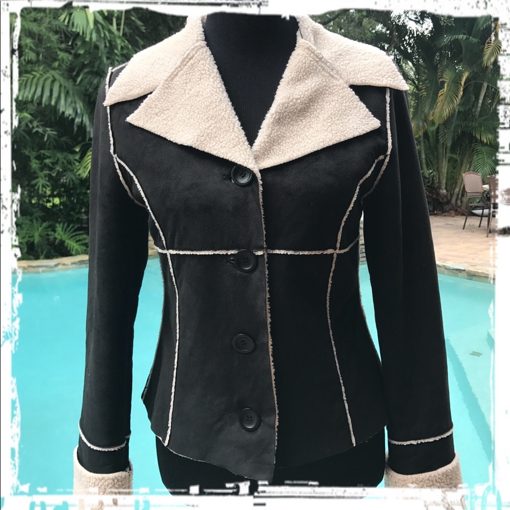Black Faux Suede Fleece Lined Jacket