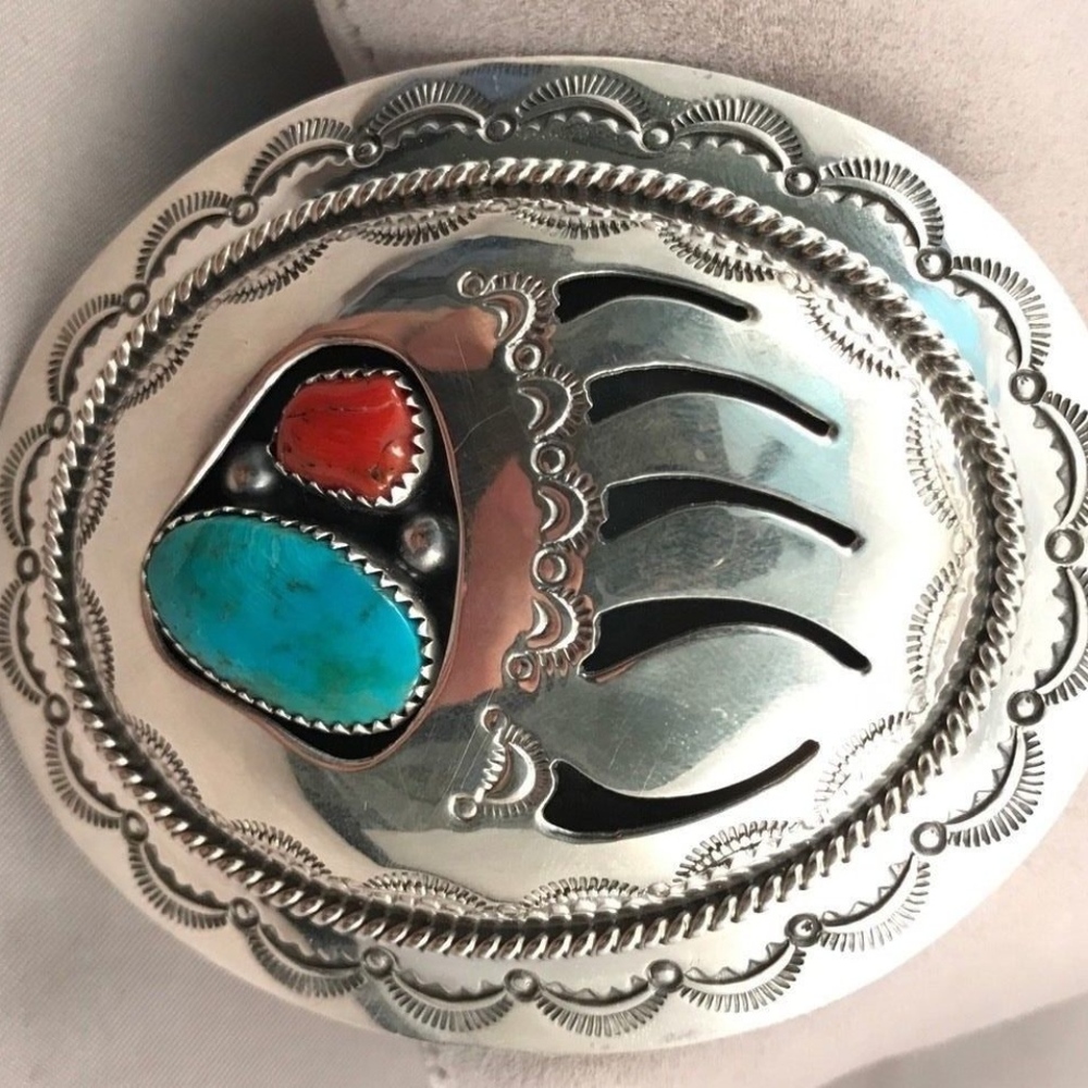 Navajo Silver and Turquoise and Coral buckle