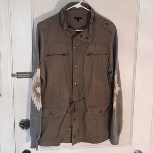 Tan Anorak Jacket with Tribal Print Sleeves