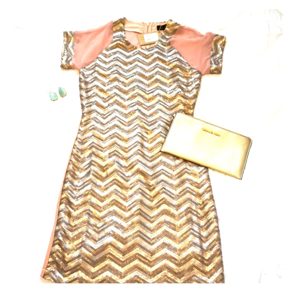 Gold & blush sequin cocktail dress