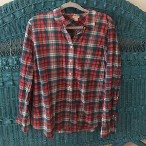 J Crew plaid shirt teal and pink XL