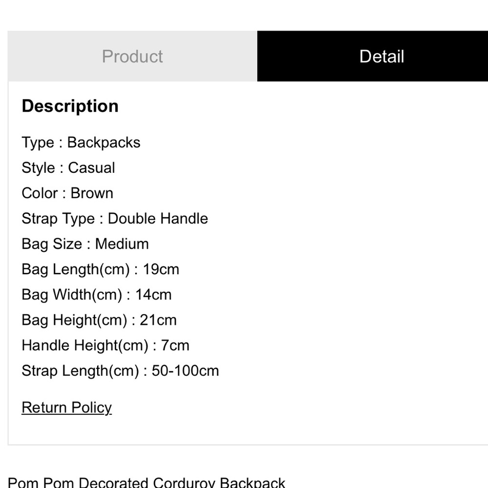 Pom Pom Corduroy Backpack / LAST ONE - Picture 5 of 5