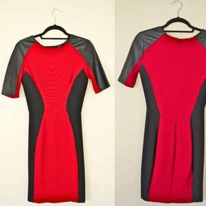 Red Dress w/ Leather Sleeves (Never worn!)