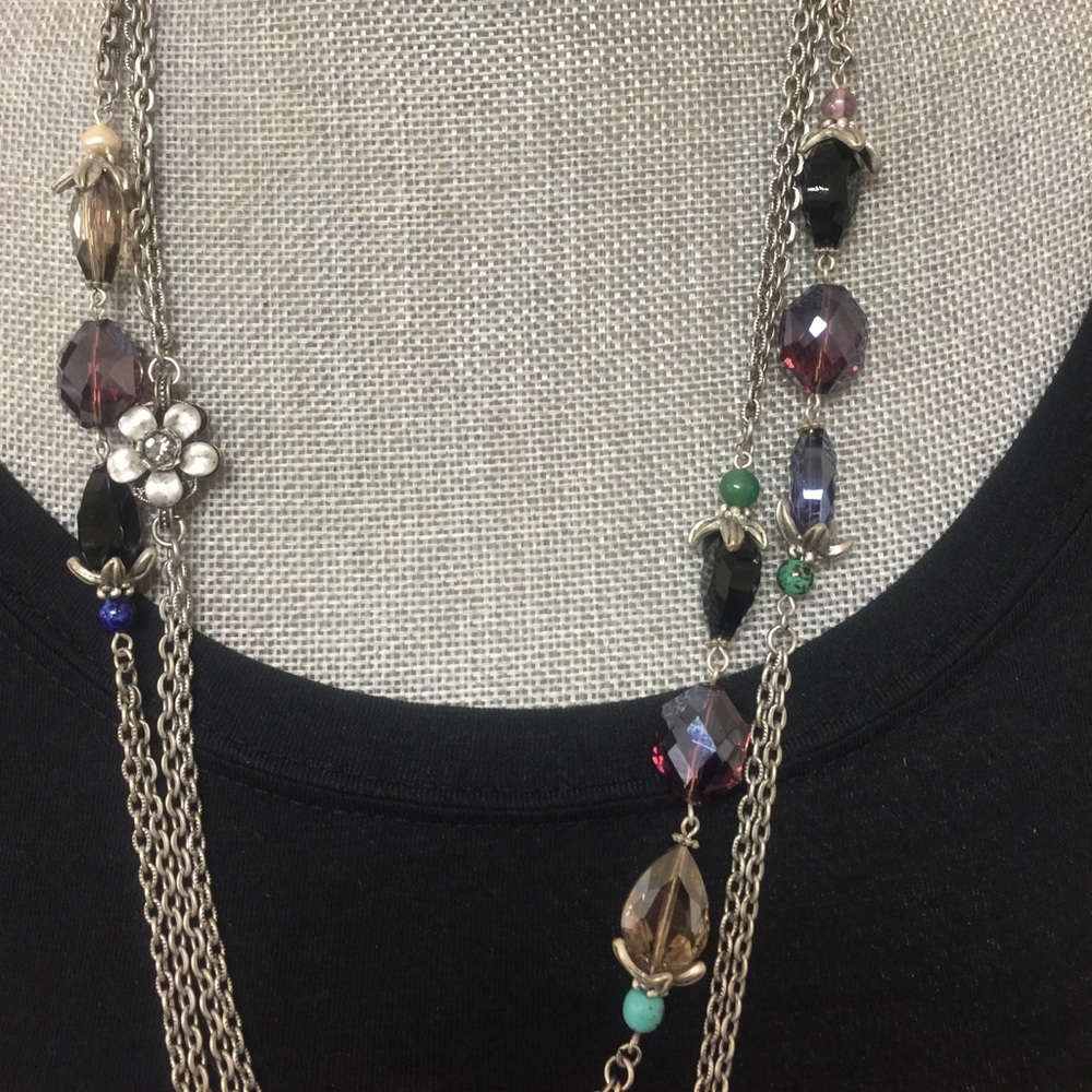 Long Ant. Silver & Crystal Necklace,Boutique- NWT