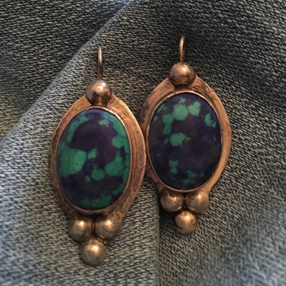 Sterling Silver & Stone Earrings -Mexico