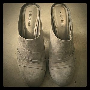 Grey Suede Slip-On Heels