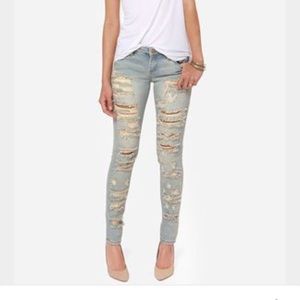 Blank NYC Super Distressed Light Wash Skinny Jeans