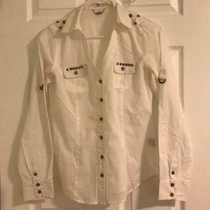 Embellished White Button Down in Medium Like New