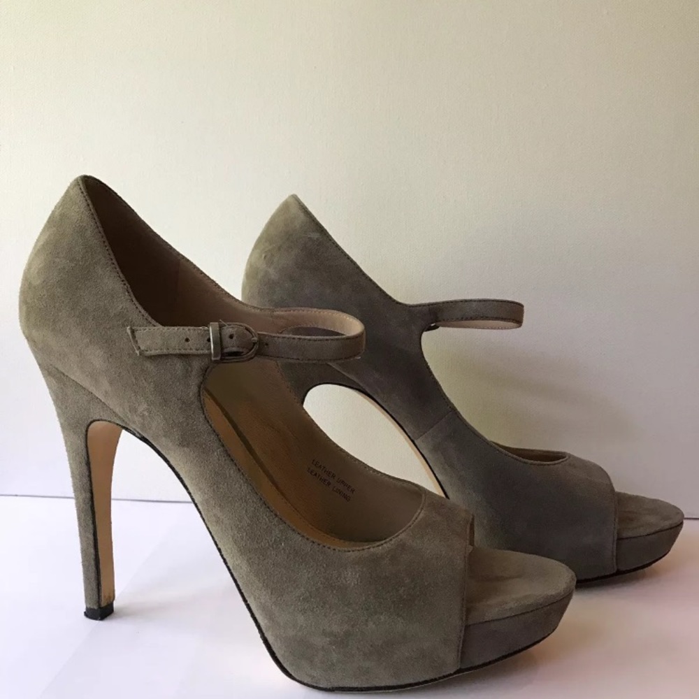 Via Spiga Grey Suede Open Toe Mary Jane Pump 9.5M