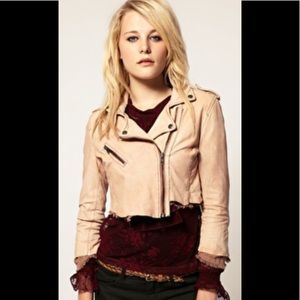 Muubaa Freya Cropped Leather Jacket in Lobster