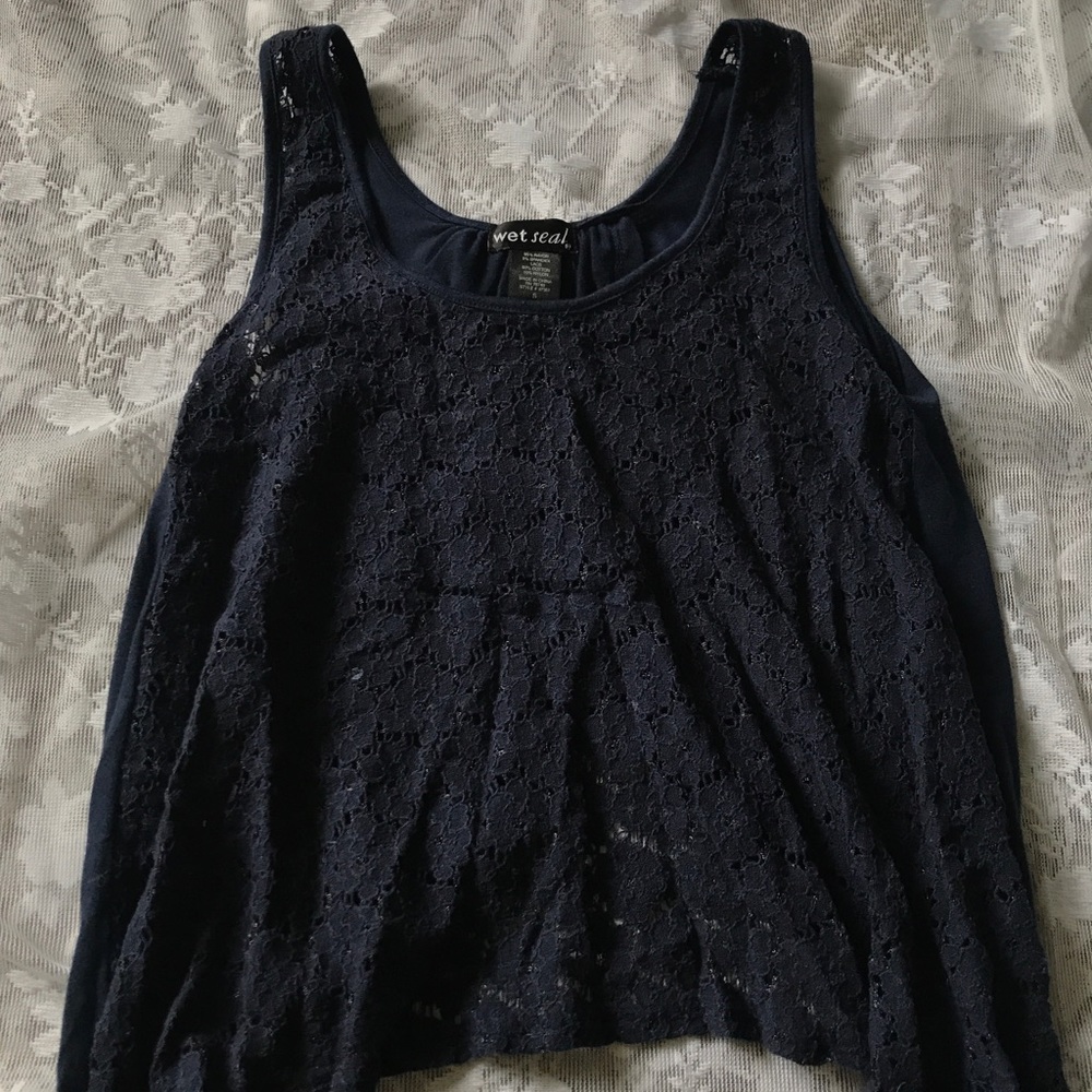 Lace Flowy Tank Top with Shell Back
