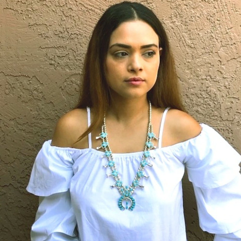 Zuni Turquoise & SS Squash Blossom Necklace