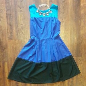 eShakti Fit and Flare Colorblock Dress