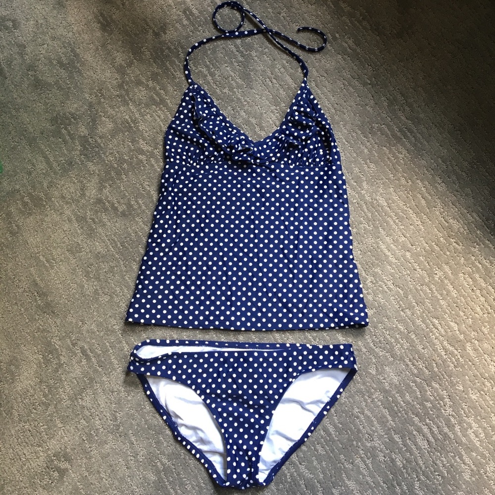 Old Navy polka dot ruffle tankini S