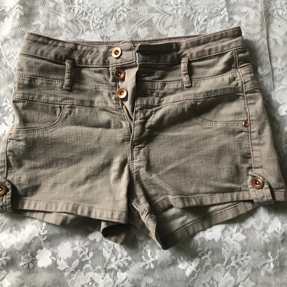 Grey High-Wasted Shorts with Rose Gold Accents