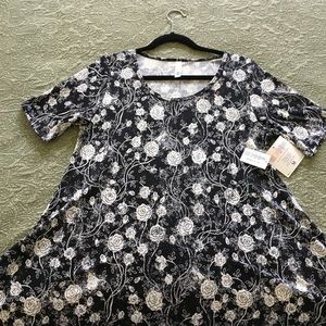 LuLaRoe Perfect-T Med, black with white roses -NWT