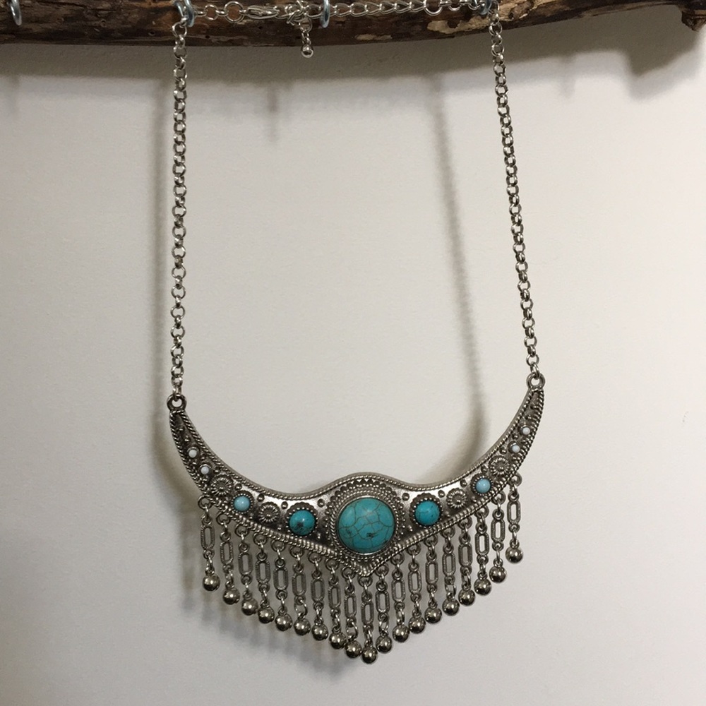 Silver Statement Necklace with Turquoise detail