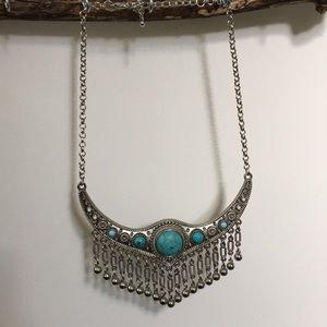 Silver Statement Necklace with Turquoise detail