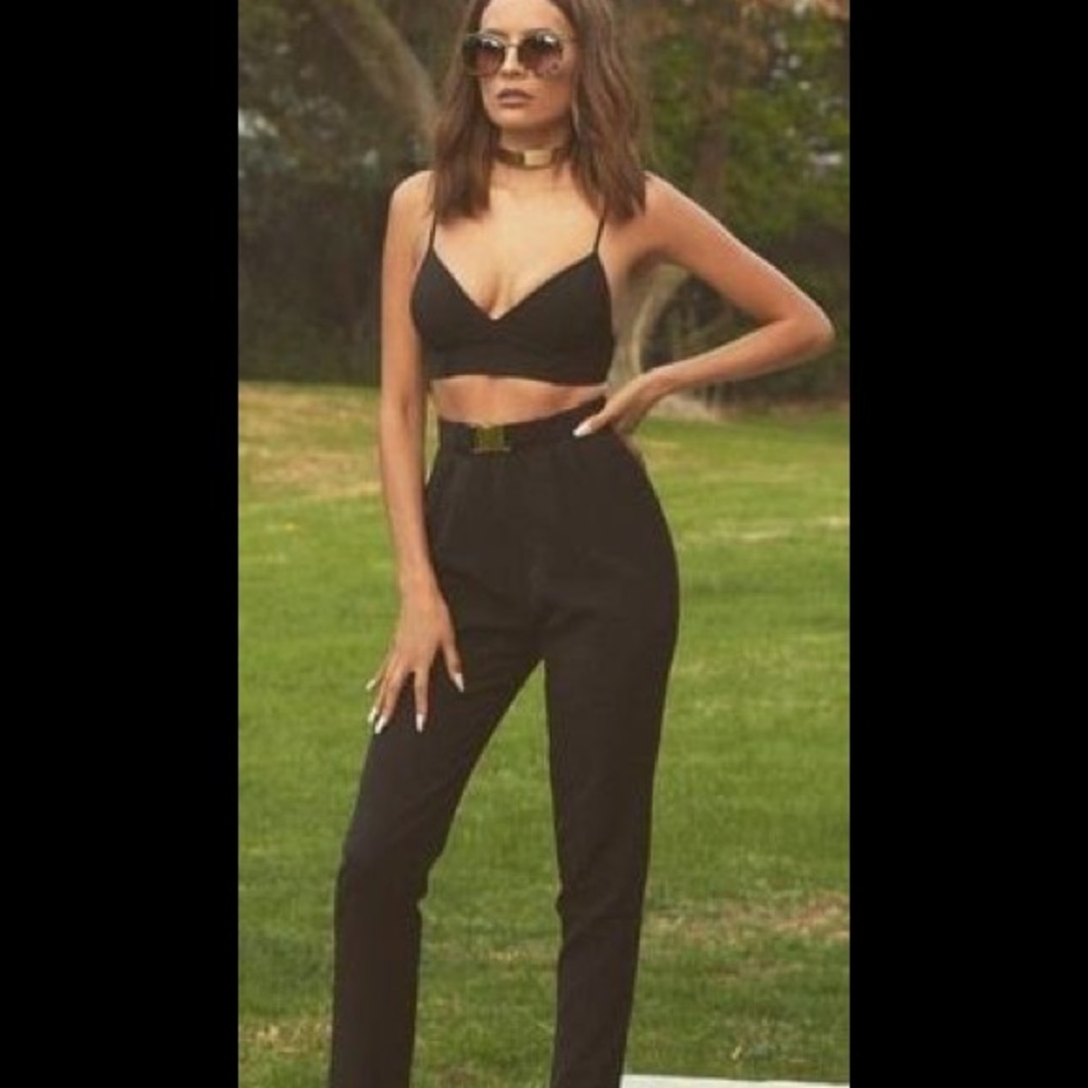 NWT White fox boutique pants and crop top buckle