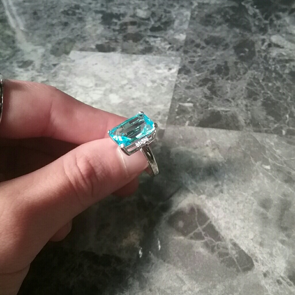 925 sterling silver aquamarine ring size 8