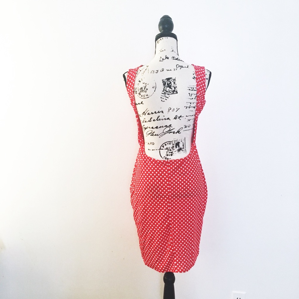 Red Backless Polka Dot Midi Bodycon Dress - Picture 4 of 5